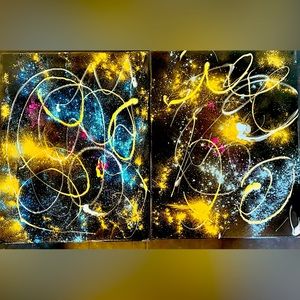 Northern lights. Acrylic painting.